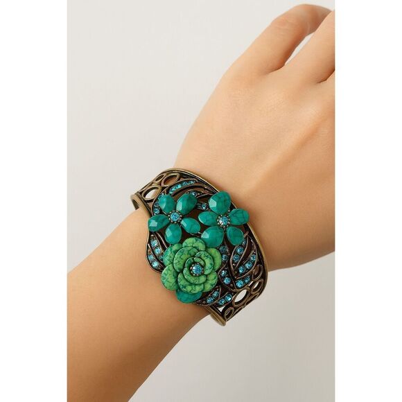 Vintage-Inspired Floral Cuff Bracelet Turquoise - Picture 3 of 10